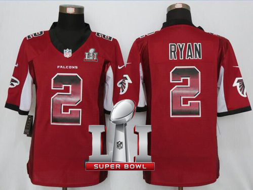 Nike Falcons #2 Matt Ryan Red Team Color Super Bowl LI 51 Men's Stitched NFL Limited Strobe Jersey - Click Image to Close